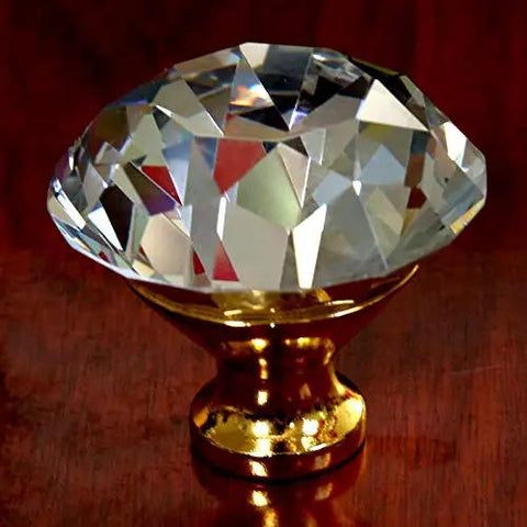 Modern Diamond Head Glass Crystal Cabinet Pulls Featuring A Slick Silver Clear Coating And Solid 50Mm Diameter Build For Kitchen Cupboards Drawer Hardware That Hits Different, 50mm clear crystal with gold base.