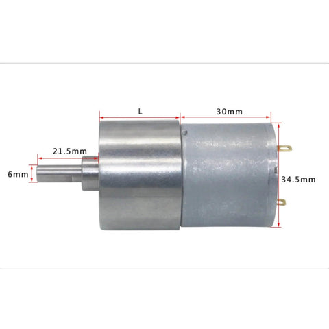 Built Tough All Metal Planetary Gear Motor With 37mm Gearbox 12V 24V DC Reduction Drive D Type Reducer 76 RPM side view with dimensions
