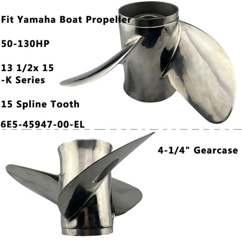 Aftermarket Outboard Propeller 13.5 Inch Diameter 15 Pitch 3 Blade Stainless Steel Built To Last Right Hand Rotation With 15 Spline Shaft For Yamaha 50 To 130 HP Engines