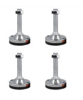 Rugged Heavy Duty Adjustable Leg Levelers Set For Workbenches And Cabinets Built Tough Carbon Steel stands with rubber grip bases.