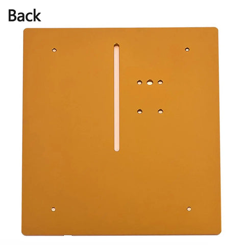 Back view of Top Shelf Aluminum Router Table Insert Plate featuring dead simple T slot rails and mounting holes.