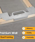 2-in-1 Stud Finder & Spacing Tool 16 & 12 Inch Center Layout Tool Cast Aluminum showing stability on wood framing.