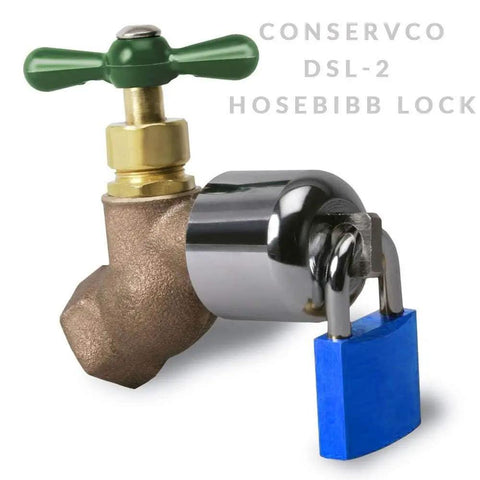 Outdoor Hose Bibb Lock With Padlock The Real Deal Anti Theft That Stops Water Theft And Waste, brass lock with blue padlock.