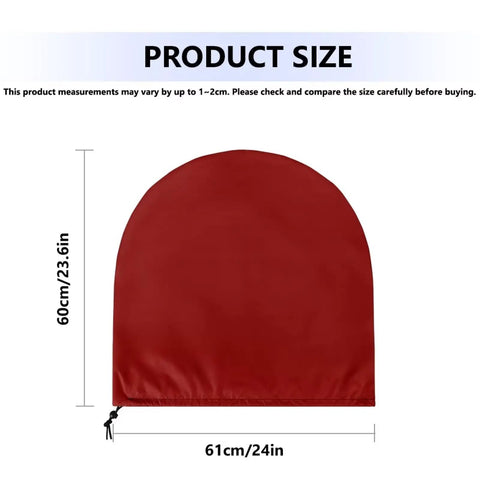 Heavy Duty Claret Red Fan Cover Built Like A Tank For 24 Inch Round Pedestal Floor And Wall Mount Industrial Fans With Hella Sturdy Oxford Fabric Keeps Dust And Moisture Out No Sweat Ever, showing dimensions 24x23.6 inches.