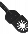 Close-up of a black HCS blade from Pro-Grade Oscillating Tool Accessory Kit 24-Piece Set With OIS Adapter.