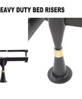 Beefed-Up Reinforced Bed Frame Feet Replacement Kit, 4 Pack, Raises Bed By 2.6 Inches, shown installed on metal frame.