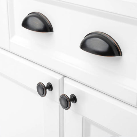 Oil Rubbed Bronze Round Cabinet Knobs One And A Quarter Inch Ten Pack Solid Metal Drawer Pulls on white cabinet doors