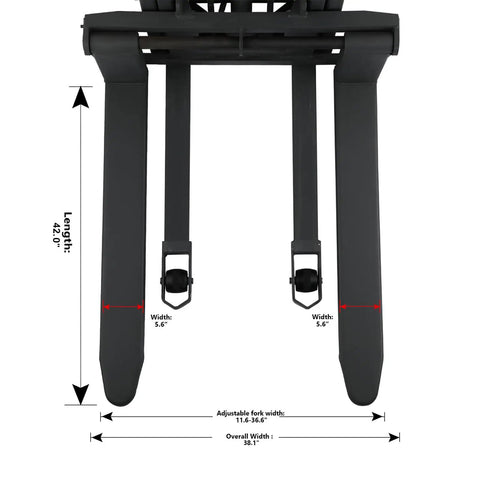 ApolloLift Semi-Electric Pallet Stacker 3300 Lbs Capacity 118 Inch Max Lift Height solid fixed legs detail with measurements.