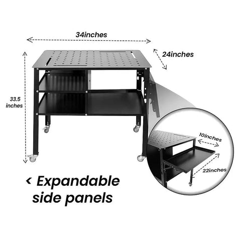 Heavy-Duty Mobile Welding Table With Foldable Side Panels For Factory And Garage Use, Steel Workbench On Wheels