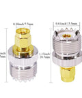 PL259 to SMA Male UHF Female Radio Antenna Adapter Low Loss Coax Connector, brass, nickel, gold plated, two pack