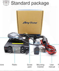 Standard package of AT-778UV UHF and VHF 25W Mobile Radio Transceiver with accessories including mic and power cable