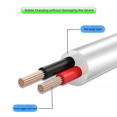Close-up view of Hydrogen Water Bottle Charger Cable USB To DC Replacement Cord showing copper wire core and PVC outer cover.