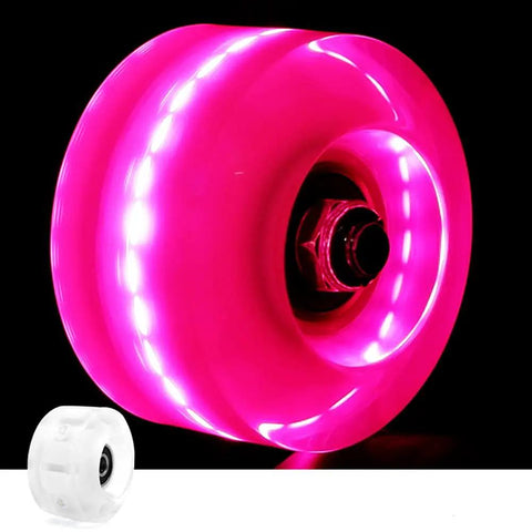 Light Up Roller Skate Wheels 8 Pack With 78A Hardness And LED Illumination Premium ABEC 9 Bearings for high performance.