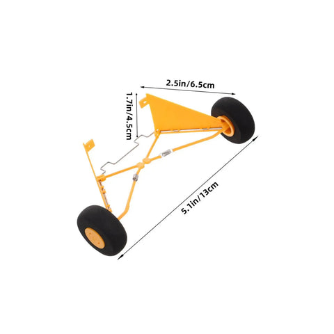 Lightweight RC Airplane Landing Gear Kit Easy Install For RC Plane Model Aircraft Durable Plastic Construction For Stable Landings And Smooth No Fuss Operation featuring yellow durable plastic with dimensions.