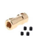 Slick Copper Motor Shaft Coupler Sleeve Adapter With 2mm To 5mm Bore for solid torque transmission, includes screws, brass material.
