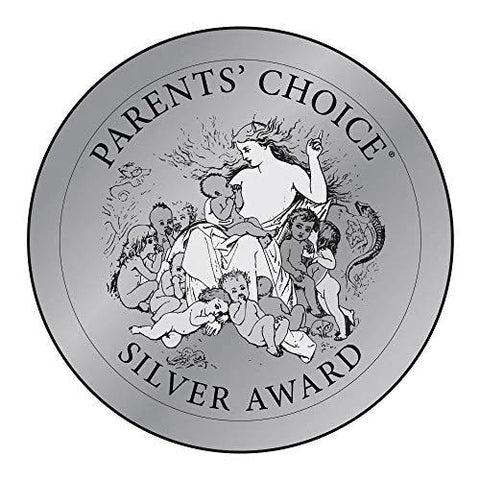 Silver Parents' Choice Award medal featuring a mother with children.