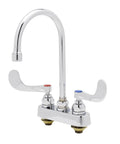 Deck Mount Workboard Faucet With 4 Inch Centers Swivel Gooseneck And Wrist Action Handles Chrome Finish Built To Last Brass Construction ADA Compliant Kitchen Faucet With 1 Year Warranty