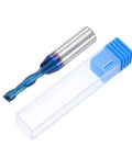 HARFINGTON spiral router bit, 1/8 in cut, upcut 2-flute carbide end mill, 1/4 in shank, blue coating in clear case