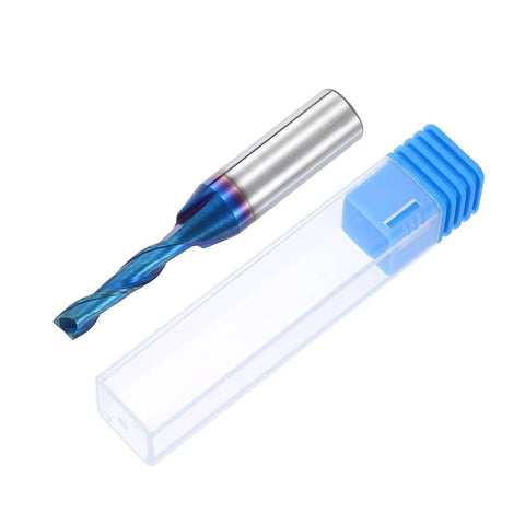 HARFINGTON spiral router bit, 1/8 in cut, upcut 2-flute carbide end mill, 1/4 in shank, blue coating in clear case