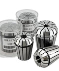 High Precision 65Mn Steel ER32 Spring Collet Chuck Set With Nuts For CNC Machines 1-16mm Range in transparent containers.