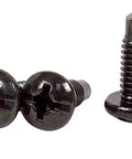 Close-up of 12-24 Rack Screws 19mm 50 Pack Carbon Steel Black for Equipment Racks Tapped for 12-24 Fasteners.