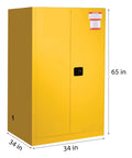 Rock Solid OSHA Compliant Flammable Safety Cabinet With Double Wall Yellow Galvanized Steel built for secure liquid storage, 65 in tall.