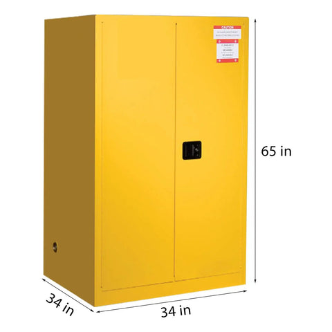 Rock Solid OSHA Compliant Flammable Safety Cabinet With Double Wall Yellow Galvanized Steel built for secure liquid storage, 65 in tall.