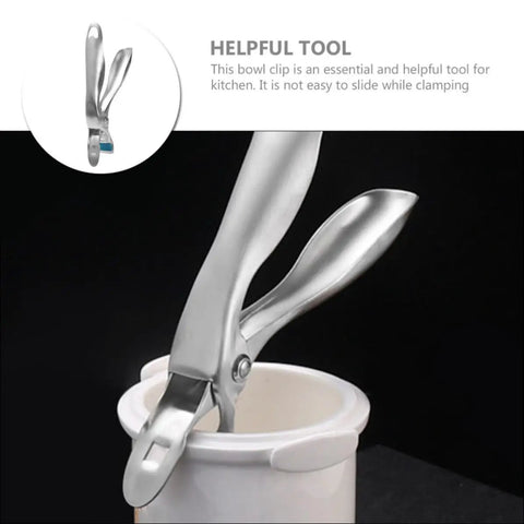 Heavy Duty Stainless Steel Plate Lifter Clamp With A Rock Solid Grip And Smart Anti Scald Bow Clip for handling bowls securely.