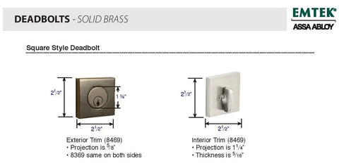 Single Cylinder Deadbolt In Flat Black Dope Square Solid Brass Lock For 1-3/4 To 2-1/8 Inch Doors C-Keyway Model 8469 diagram