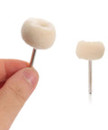 50 Piece Wool Polishing Buffing Wheels For Drill Attachments With White Cashmere Felt, held in hand, displaying flexible ball structure