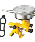 Bike Wheel Truing Stand With Percentage Gauge For 26 Inch To 29 Inch Wheels featuring nylon protection, yellow stand, close-up view.