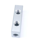 G One Quarter BSP Port 2 Way 4 Port Pneumatic Aluminum Manifold Block Splitter For Air Water Gas Oil Systems, side view