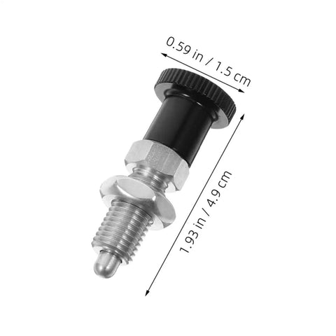 Built Tough Indexing Plunger Pin With Dead Tight Spring Loaded Threaded Design In Premium Stainless Steel for locking grip, 0.59 in wide, 1.93 in long.