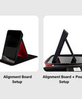 SC4 Portable Launch Monitor Pouch With Protective Hard Carry Case showing alignment board setup and pouch setup