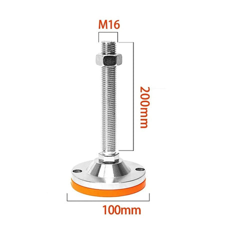 Tough As Nails Heavy Duty Leveling Screw Legs Adjustable Anti Vibration Machine Feet Carbon Steel Base Industrial Grade For Furniture Equipment 9 Pack M12 M14 M16 with orange rubber base and M16 bolt.