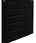 Modular Black Pegboard Wall Organizer Tiles Set Four 12 Inch Tall By 16 Inch Wide Metal Pegboard Panels for garage and workshop storage