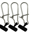 Close-up of Sinker Sliders 50 Pack With Six Pound Duo Lock Snap For Fishing Rigs Stainless Steel Snaps And ABS Plastic Sinker Slides Saltwater Surf Tackle No Fuss Quick Swap And Easy Replacement For Sinker Weights.