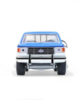 Front view of Ford F-250 XL 1991 Diecast Truck One Sixty Fourth Scale Chevron Emblems Blue Collar Series 14 Replica With Rubber Wheels