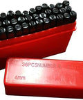 Four Millimeter Steel Die Stamp Kit With 36 Pc Number And Letter Punch Set in red case