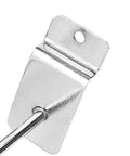 Close-up of Heavy Duty Slatwall Hook from 25-Pack. Chrome stainless steel with 4.2mm arm and 30 degree upturn for secure display.