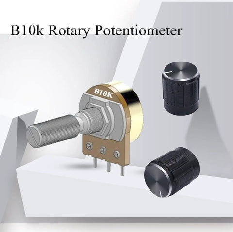 20 Pack 10K Potentiometer Kit With Rotary And Linear Types, 3 Terminals, 20Mm Shaft, Nuts, Washers, Aluminum Alloy Knobs, Carbon Film Metal Construction, Pro Grade For DIY Electronics Projects product image