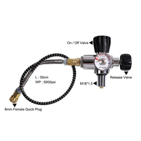 Regulator valve for Beefy 3L 4500Psi Carbon Fiber Air Tank For PCP Air Rifles And Scuba Gear with M18 thread and quick plug.