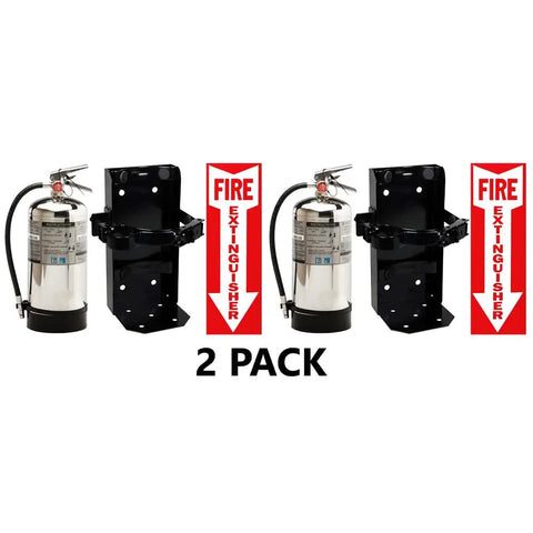 Two Pack Class K Kitchen Fire Extinguisher With Built Tough Steel Mount Bracket And Easy View Safety Sign for grease fires.