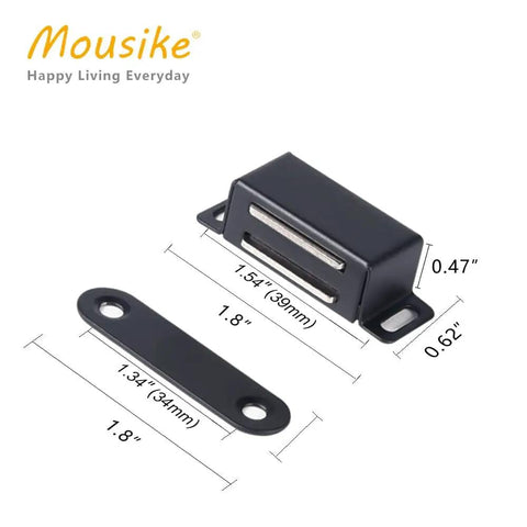 Heavy Duty Cabinet Magnets Set Black 8 Pack Magnetic Door Catch Stainless Steel dimensions shown for kitchen use.