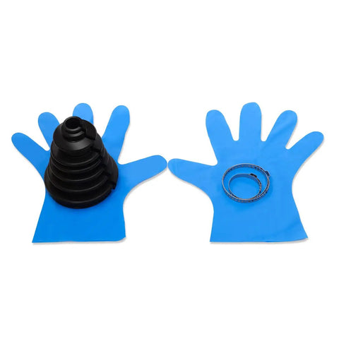 DIY Split CV Boot Repair Kit For Front Wheel Drive Cars, Universal Boot Replacement For 18 to 25mm Shafts And 95 to 116mm Joints on blue gloves