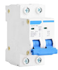 Front view of a DZ47-63 2 Pole 400V AC Miniature Circuit Breaker With Leakage Air Switch 63A, featuring compact design and quenched finish.