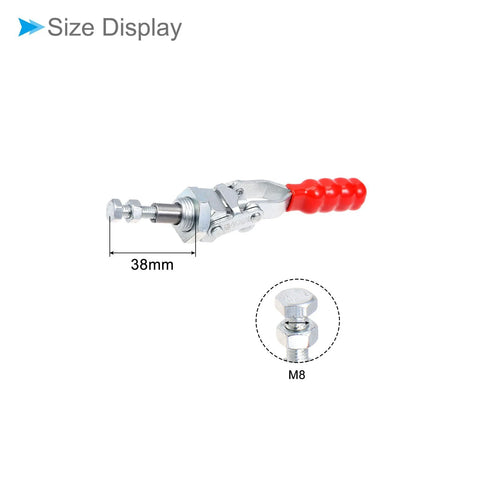 Heavy Duty Toggle Clamp With 220 Lbs Holding Capacity, Push Pull Quick Release Down Action, zinc plated, red handle, 38mm, M8
