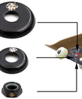 Skateboard Kingpin Nuts And Truck Cup Washers Replacement Kit for Skateboards and Longboards in Black with detail view.