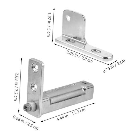 Refrigerator Door Hinge Replacement With Adjustable Freezer Pivot Hinge For Stable And Smooth No Fuss Commercial Freezer Door Operation 4.44 By 2.83 By 0.98 Inch Heavy Duty Metal Build, showing silver metal hinge with dimensions labeled, designed for stable door movement.