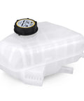 Aftermarket Coolant Reservoir Tank With Factory Style Cap For 2011 Through 2019 Ford Fiesta 1.0L And 1.6L in clear plastic.